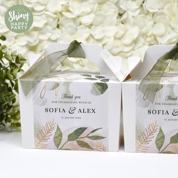 WEDDING LEAF Personalised Wedding Favor Box, Cake, Sweets, Gift Boxes. Matching Table Decor & Paperie available.