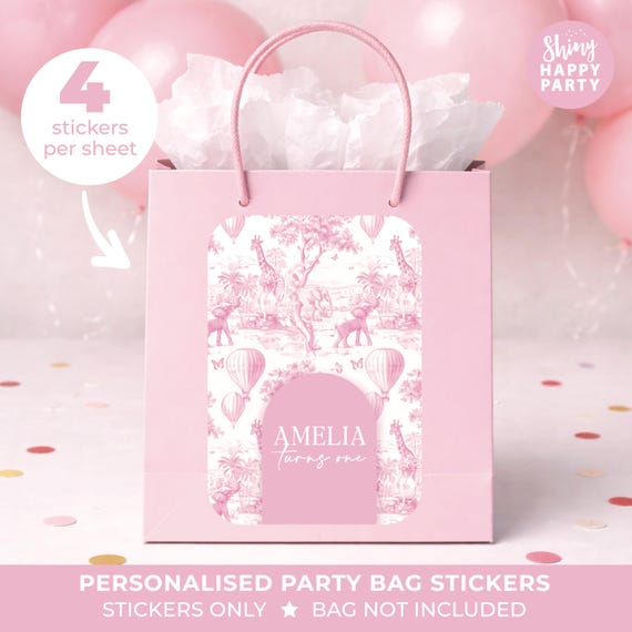 Personalised SAFARI Toile Party Stickers - Vintage Pink Jungle Labels