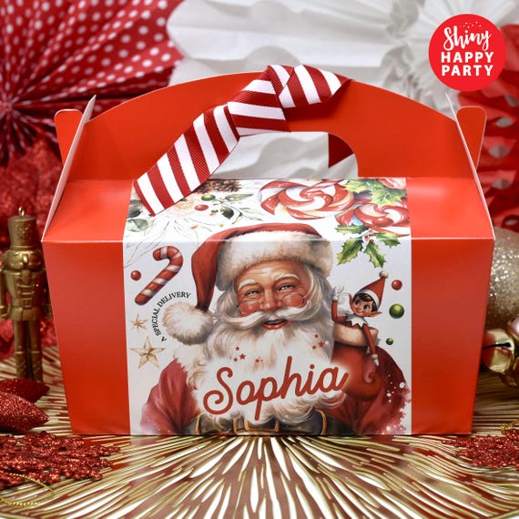 CHRISTMAS SANTA Personalised Party Box - Add matching paperie to co-ordinate your party decor -Table Settings Gift Bags Stickers
