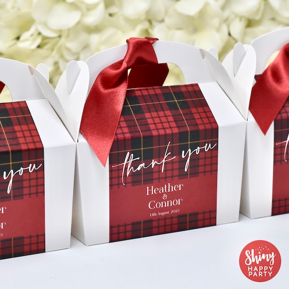 RED TARTAN Personalised Favor Box, Cake, Sweets, Activity, Gift Boxes. Matching Table Decor & Paperie available.