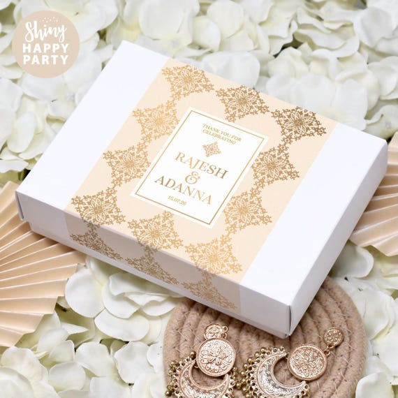 INDIAN WEDDING Personalised Gift Boxes - Mithai Gold Beige Favor Box Cake, Sweets, Activity, Celebration Gift Boxes