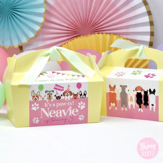 BIRTHDAY DOG Personalised Party Box - Add matching paperie to co-ordinate your party decor - Table Settings Gift Bags Birthday Stickers