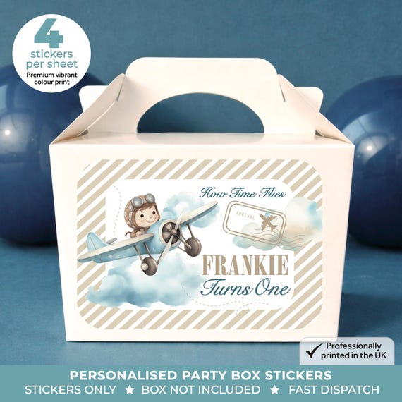 Personalised AIRPLANE Birthday Party Stickers - Vintage Plane Labels