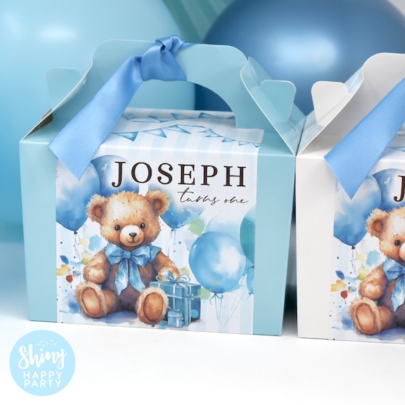 BLUE BEAR BALLOONS Personalised Party Box - Add matching paperie to co-ordinate party decor - Table Settings Gift Bags Birthday Stickers