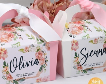 Personalised Mini Rose Gold Floral Pink White Box Hen Wedding Birthday Celebration Party Gift Favor Bag Box Treat Sweet Cake