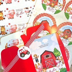 FARMYARD SCHEUNE Personalisierte Party Box - Fügen Sie passende Papeterie hinzu, um Ihr Partydekor zu koordinieren - Tischeinstellungen Geschenktüten Geburtstagsaufkleber