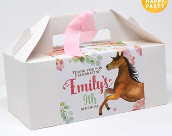 PERSONALISED Horse Pony Flower Pink White Picnic Sleepover Birthday Wedding Party Favor Bag Box Food Activity