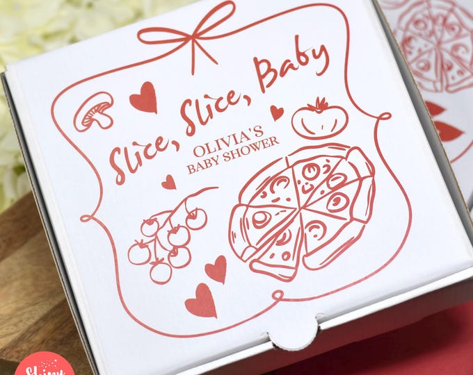SLICE, SLICE, BABY Shower Box – Personalised 7" Party & Graze Box for Pizza, Sweets, Treats, Nibbles, Gifts, Picnics – Add Bottle Wrappers