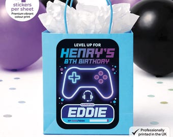 Personalised Gaming Level Up Birthday Bag Box Stickers - Custom Party Labels