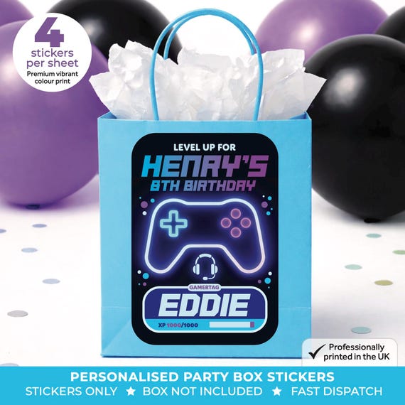 Personalised Gaming Level Up Birthday Stickers - Custom Party Labels
