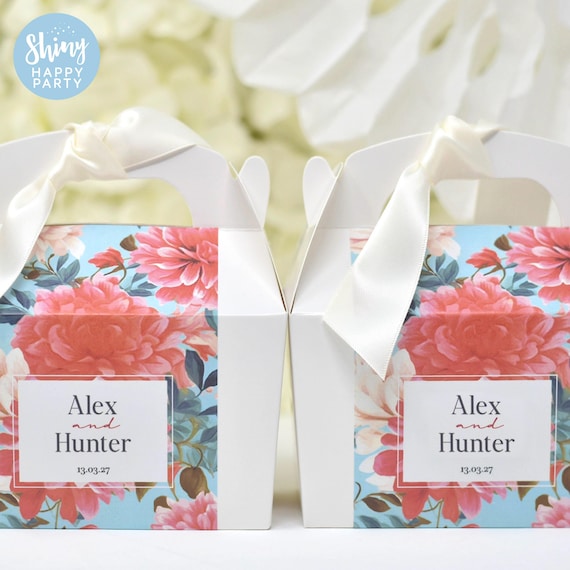 FLORAL WEDDING Pink Blue Personalised Favor Box, Cake, Sweets, Activity, Gift Boxes. Matching Table Decor & Paperie available.