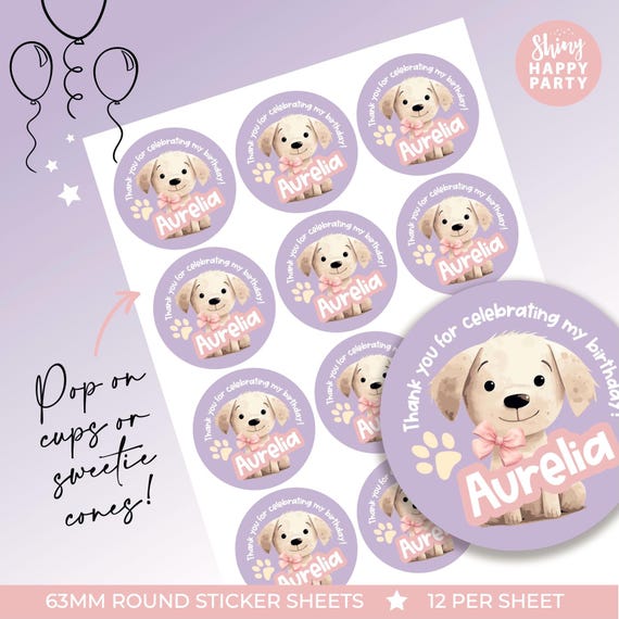 CUTE PUPPY DOGS Personalised Party Box - Add matching paperie co-ordinate your party decor - Table Settings Gift Bags Birthday Stickers