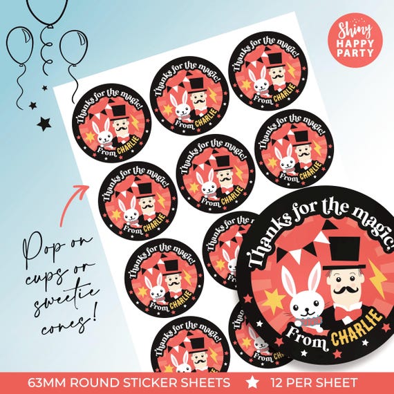 MAGIC CIRCUS RABBIT Personalised Party Box - Add matching paperie to co-ordinate party decor - Table Settings Gift Bags Birthday Stickers