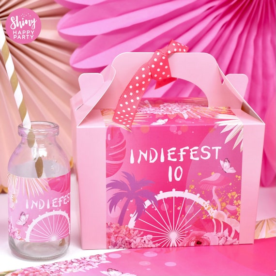 CARNIVAL PINK FESTIVAL Personalised Party Box - Add matching paperie to co-ordinate party decor - Table Settings Gift Bags Birthday Stickers