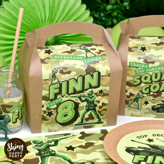 ARMY SOLDIERS Personalised Party Box - Add matching paperie to co-ordinate your party decor - Table Settings Gift Bags Birthday Stickers