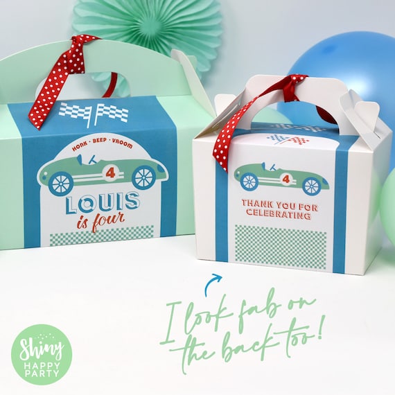RACING GREEN CAR Personalised Party Box - Add matching paperie to co-ordinate your party decor - Table Settings Gift Bags Birthday Stickers
