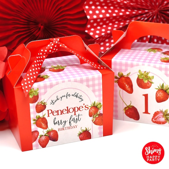 STRAWBERRY PICNIC Personalised Party Box - Add matching paperie to co-ordinate your party decor -Table Settings Gift Bags Birthday Stickers