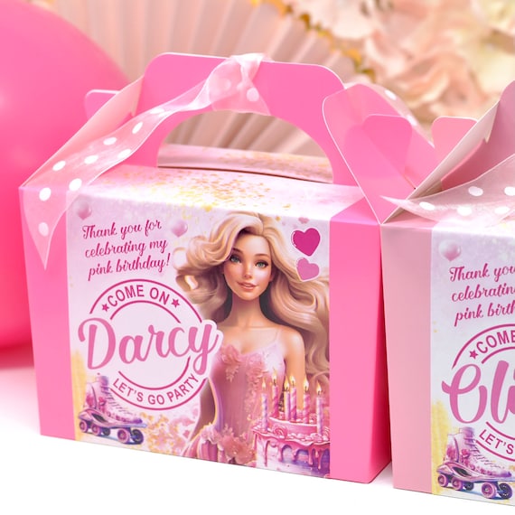 PINK FASHION DOLL Personalised Party Box - Add matching paperie to co-ordinate your party decor - Table Settings Gift Bags Birthday Stickers