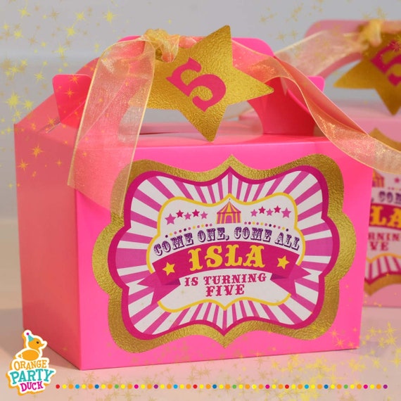 Personalised Mini Favor Box Circus Showtime Showman Carnival Birthday Party Bag