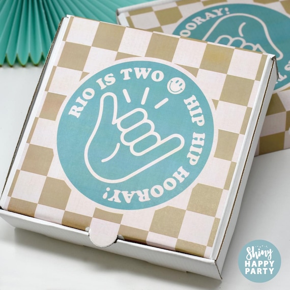 GROOVY RAD PIZZA Box Personalised 7" Party Box. Small Pizza. Graze Box. Sweets, Treats, Nibbles, Gifts. Add Bottle Wrappers to match.