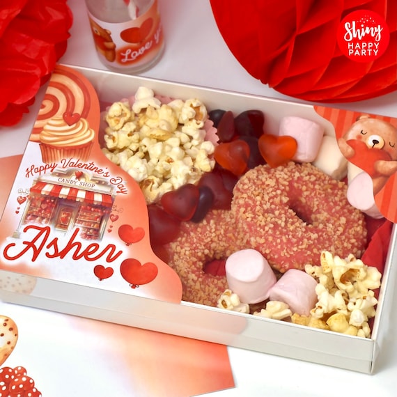 VALENTINE CANDY Personalised Party Box - Add matching paperie to co-ordinate your party decor - Table Settings Gift Bags Birthday Stickers