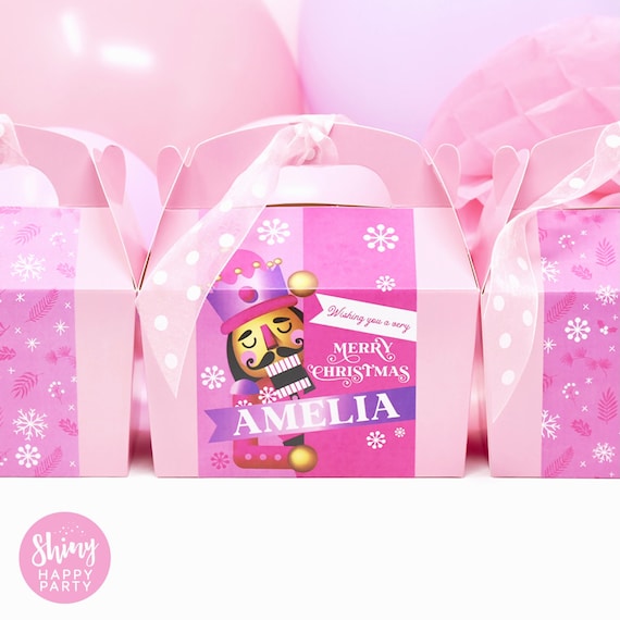 CHRISTMAS PINK NUTCRACKER Personalised Party Box, Bottle Wrappers, Cutlery/Napkin Wraps, Place Mats, Plate Toppers, Stickers. Gift boxes