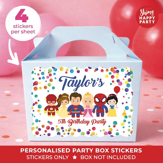 Personalised Superhero Princess Birthday Party Stickers - Spot Labels