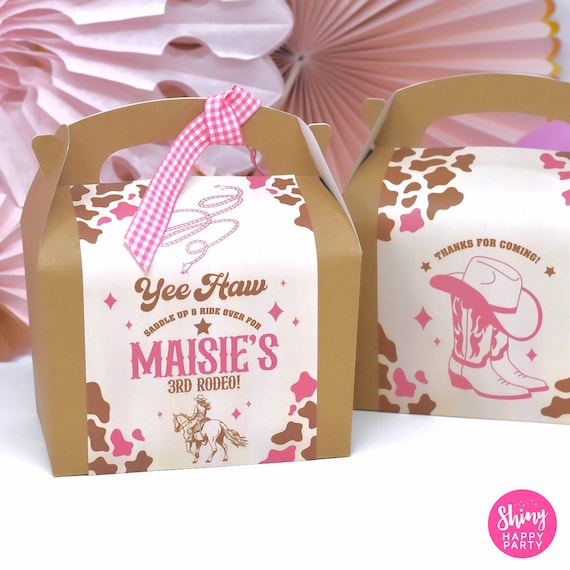 Yeehaw Cowgirl! Pink Wild West Rodeo Horse Cow Print Party Box – Personalised Decor, Tableware, Stickers & Place Settings