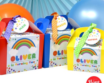 COLOUR THE RAINBOW Personalised Party Box - Add matching paperie to co-ordinate your party decor -Table Settings Gift Bags Birthday Stickers