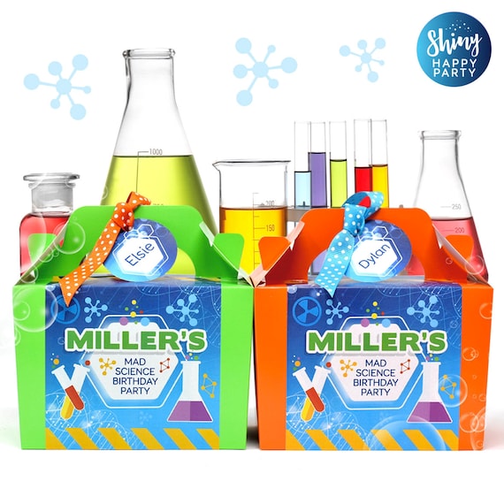 SCIENCE Personalised Party Box - Add matching paperie to co-ordinate your party decor - Table Settings Gift Bags Birthday Stickers
