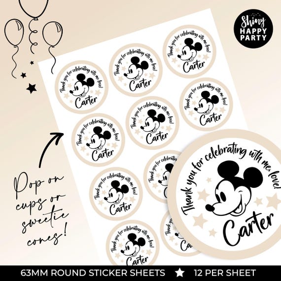 VINTAGE MOUSE Steam Boat Willie Beige Personalised Party Box Matching Paperie Decor Table Settings Gift Bags Birthday Stickers