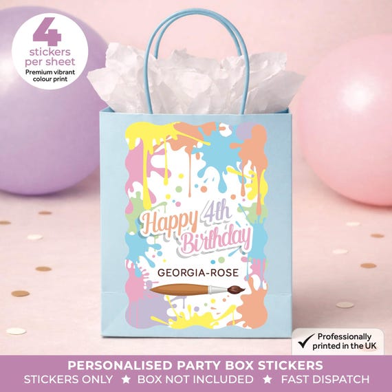 Personalised Art Party Birthday Party Stickers - Paint Crafts Labels