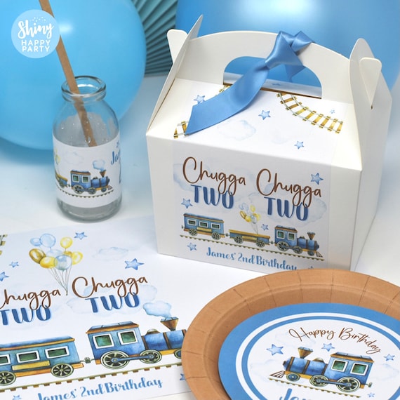 VINTAGE TRAIN Personalised Party Box - Add matching paperie to co-ordinate your party decor - Table Settings Gift Bags Birthday Stickers