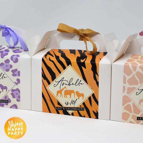 SAFARI PRINTS Personalised Wedding Favor Box, Cake, Sweets, Gift Boxes. Matching Table Decor & Paperie available.