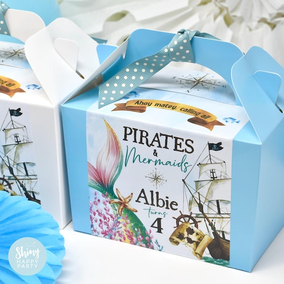 MERMAID PIRATE Under Sea Personalised Party Box - Add matching paperie co-ordinate party decor - Table Settings Gift Bags Birthday Stickers