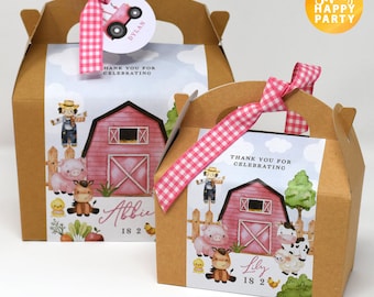 Personalised Kraft Red Pink Cute Farm Animals Box Wedding Birthday Celebration Party Gift Favor Bag Box Food Treat Sweet Cake