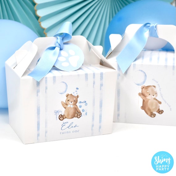 BLUE BEAR Personalised Party Box - Add matching paperie to co-ordinate your party decor - Table Settings Gift Bags Birthday Stickers