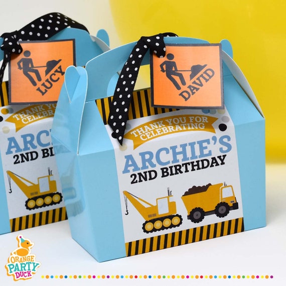CONSTRUCTION DIGGER Personalised Party Box - Add matching paperie to co-ordinate party decor - Table Settings Gift Bags Birthday Stickers