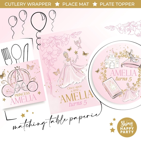 PRINCESS Pink Gold Personalised Party Box - Add matching paperie co-ordinate your party decor - Table Settings Gift Bags Birthday Stickers