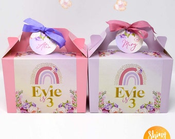 Personalised Rainbow Pastel Flowers Pink Lilac Birthday Celebration Party Gift Favor Bag Box Treat Sweet Cake