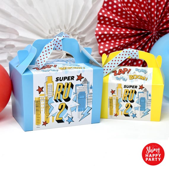 SUPERHERO Personalised Party Box - Add matching paperie to co-ordinate your party decor - Table Settings Gift Bags Birthday Stickers