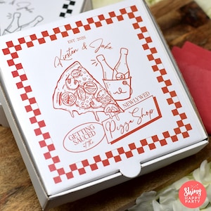 WEDDING PIZZA BOX Personalised 7&quot; Black/White Party Box. Small Pizza. Sweets, Nibbles, Gifts, Favors. Add Bottle Wrappers to match