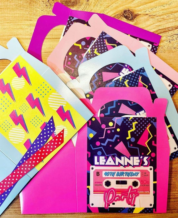RETRO 80'S Personalised Party Box - Add matching paperie to co-ordinate your party decor - Table Settings Gift Bags Birthday Stickers