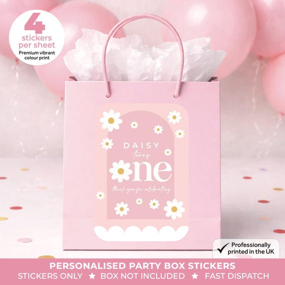 Personalised DAISY Birthday Party Stickers - Pink Floral Labels