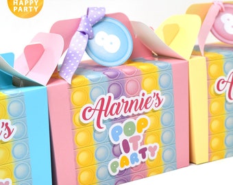 Personalised POP ITS Pop It Pastel Pink Lilac Blue Yellow Birthday Party Food Treat Bag Box Lunch Box Activity