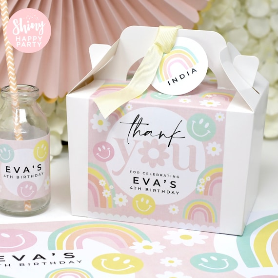 SMILEY PASTELS Personalised Party Box - Add matching paperie to co-ordinate party decor - Table Settings Gift Bags Birthday Stickers