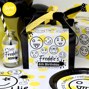 SMILEY FACE Personalised Party Box - Add matching paperie to co-ordinate your party decor - Table Settings Gift Bags Birthday Stickers