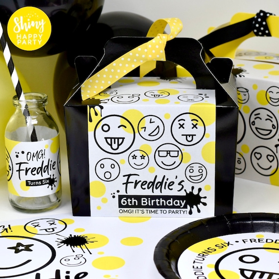 SMILEY FACE Personalised Party Box - Add matching paperie to co-ordinate your party decor - Table Settings Gift Bags Birthday Stickers