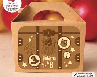 Personalised Wizard Suitcase Birthday Party Bag Box Stickers - Magic School Princess Labels
