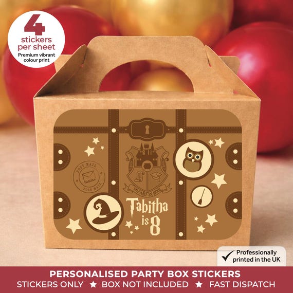 Personalised Wizard Suitcase Birthday Party Stickers - Magic School Princess Labels